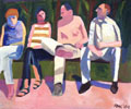 Painting entitled Four on a Bench